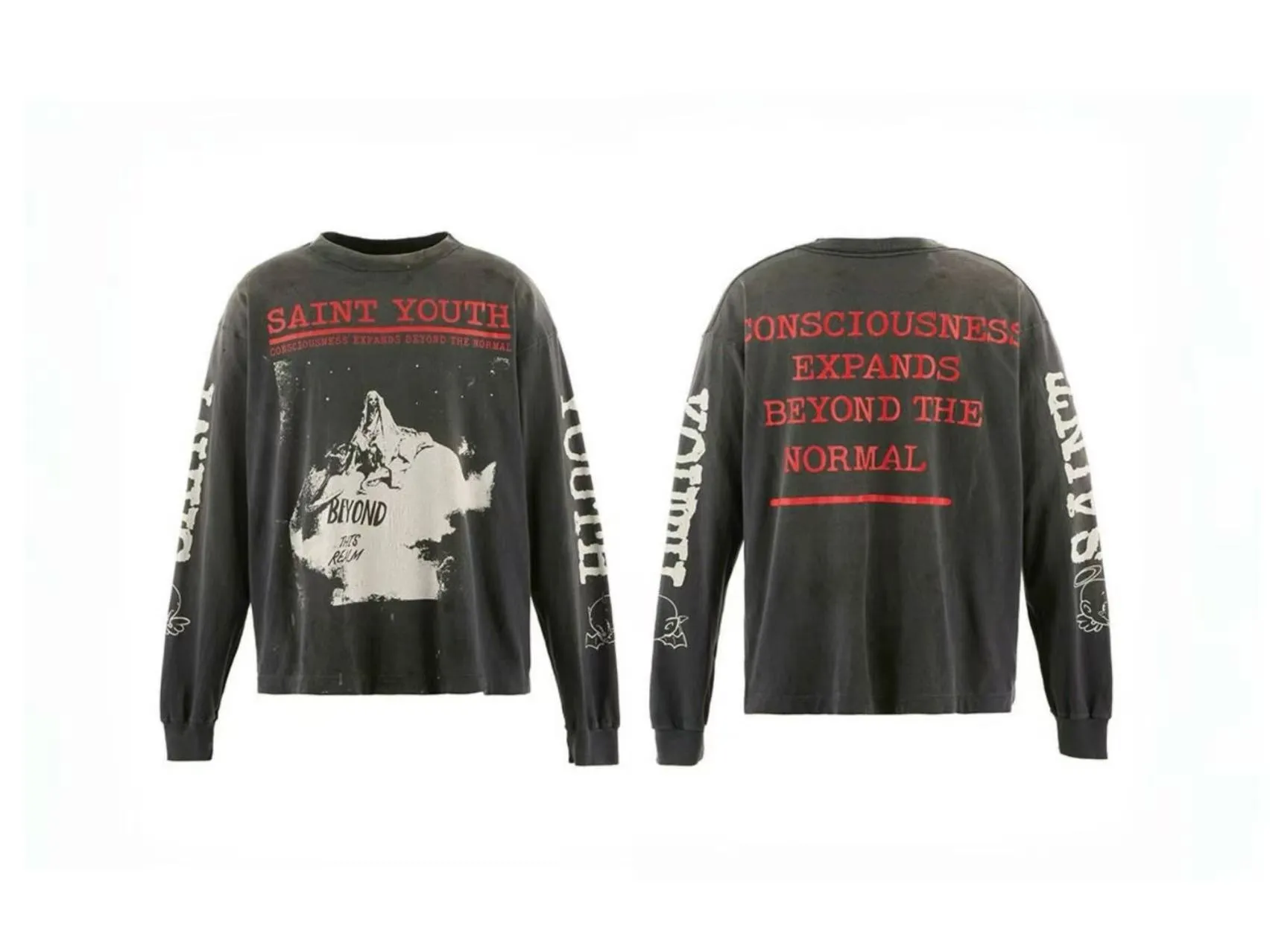 In stock ST1072 style washed gray P170 SAINT Mxxxxxx SAINT YOUTH 25AW new vintage style old destroyed T-shirt size S-M-L-XL